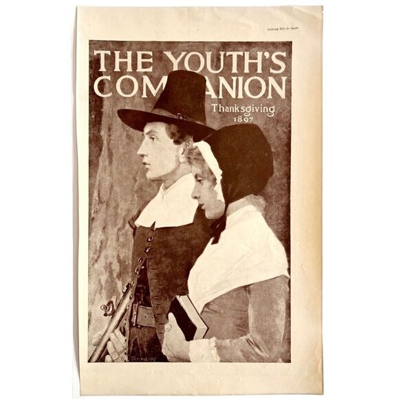 1897 Thanksgiving Pilgrims Youth's Companion Cover Lithograph Victorian DWCC6 - Picture 2 of 2
